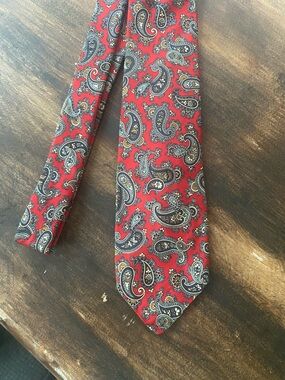 Robert Talbott Red Paisley Silk Tie with Navy and Cream Accents